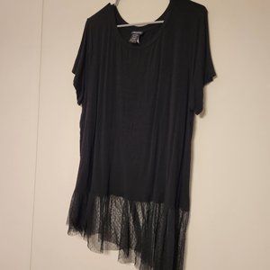 Torrid Size 3 Black T shirt with Asymmetrical Lace Bottom.